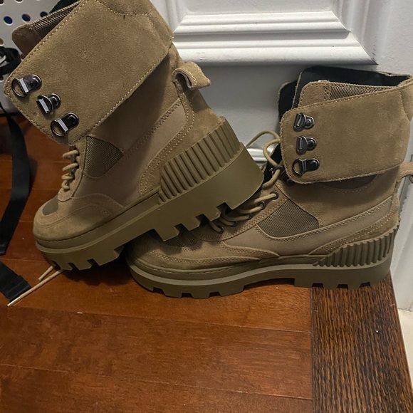 Zara Olive Brown Suede Combat Lug Boots - Picture 3 of 3